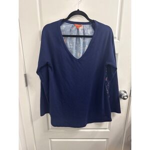 ModCloth Womens Navy Blue Waffle Knit Woodland Animal Print Back V-Neck Top L